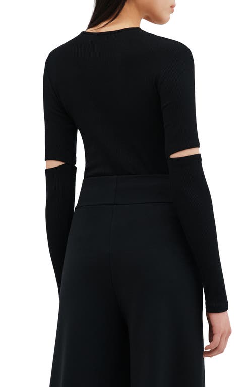 Two Lines By Marcella Stockholm Slit Sleeve Rib Top In Black