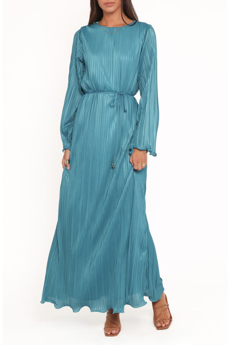 Armena Pleated Long Sleeve Dress, Main, color, TEAL