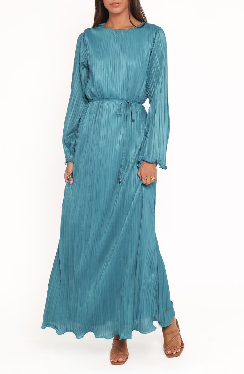Petal & Pup Armena Pleated Long Sleeve Dress, Main, color, Teal