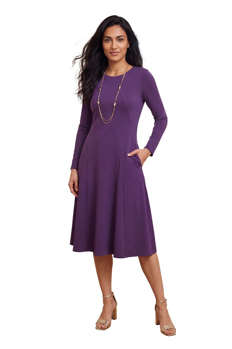 Long Sleeve Stretch Ponte Dress (plus), Main, color, MIDNIGHT VIOLET