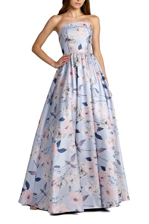 Floral Brocade Strapless A Line Ballgown