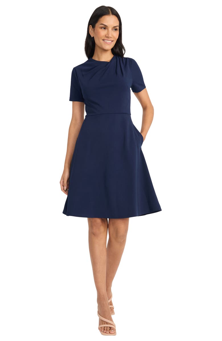 Maggy London Drape Detail Fit & Flare Dress, Alternate, color, Navy Blazer