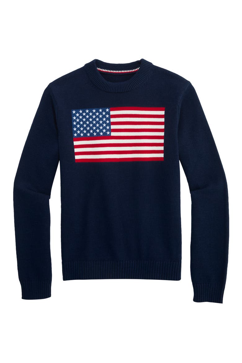 Kids' American Flag Cotton Crewneck Sweater, Main, color, NAUTICAL NAVY