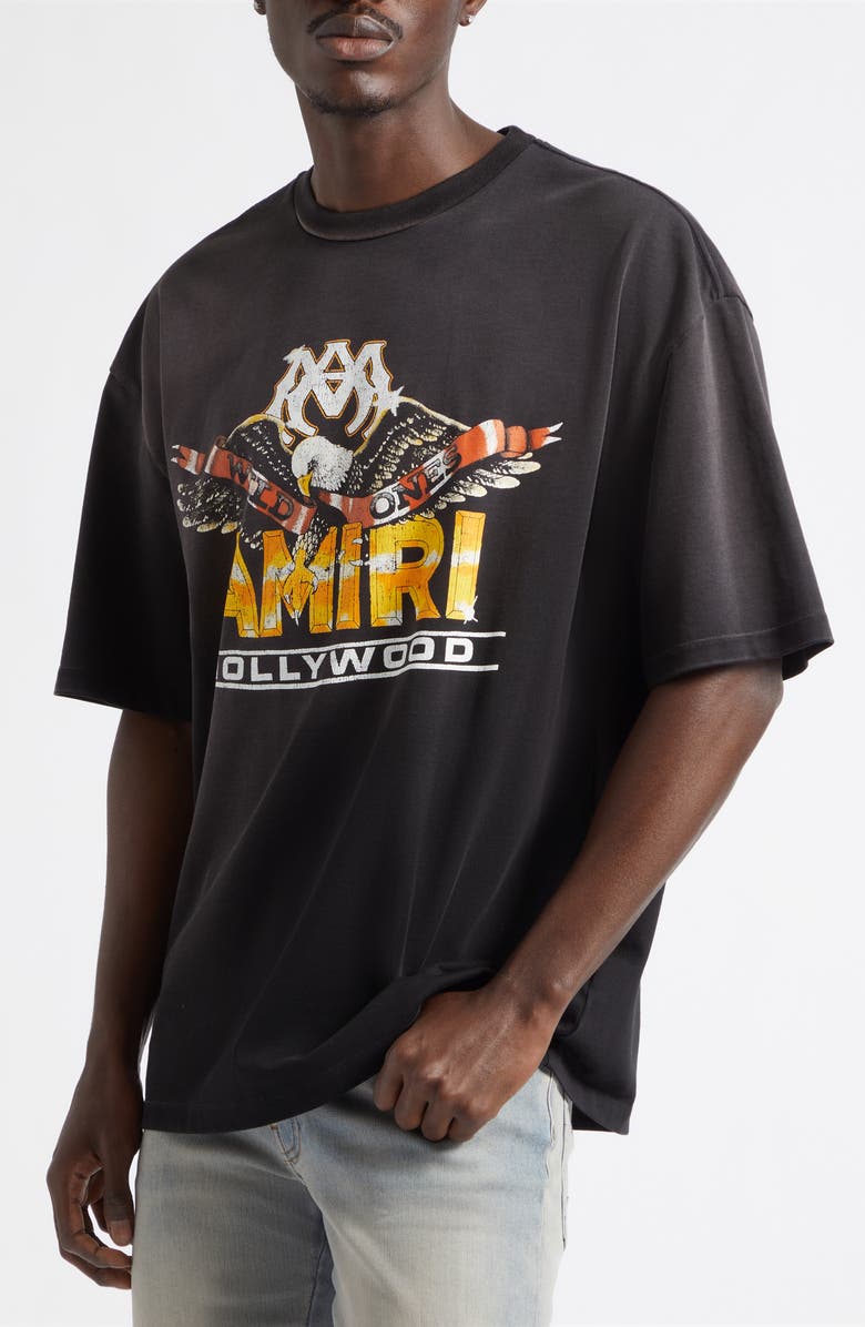 AMIRI Oversize Eagle Hollywood Skate Graphic T-Shirt, Alternate, color, Black