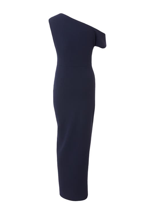 Quiz One Shoulder Scuba Crepe Asymmetric Maxi Dress In Navy