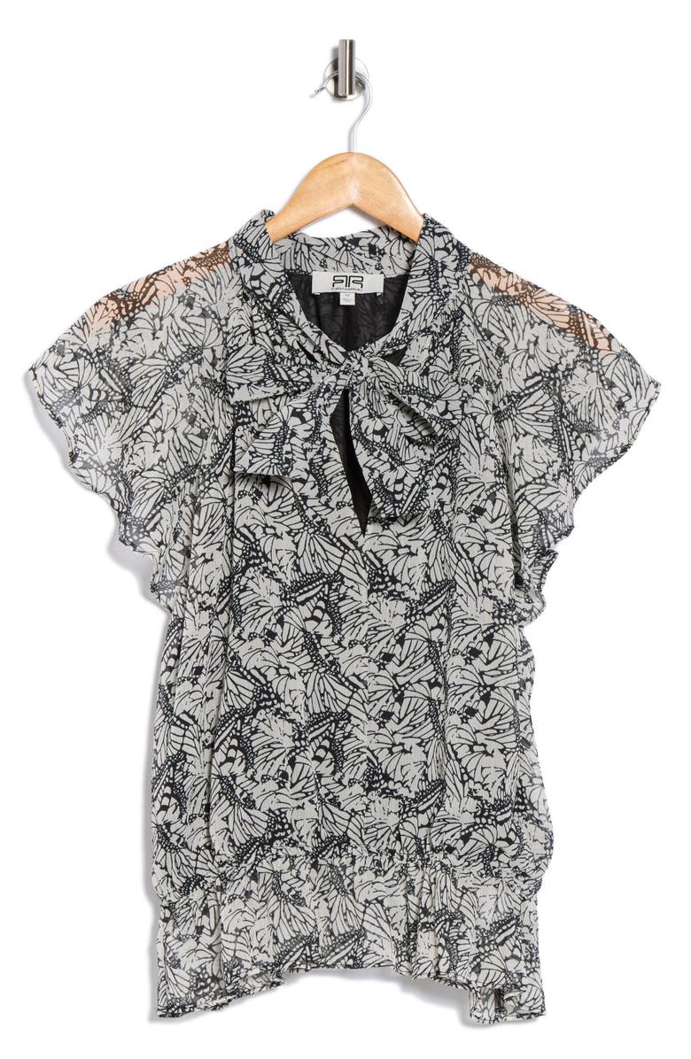 Robert Rodriguez Charmer Ruffle Peplum Top, Alternate, color, Black-Abstract Butterfly