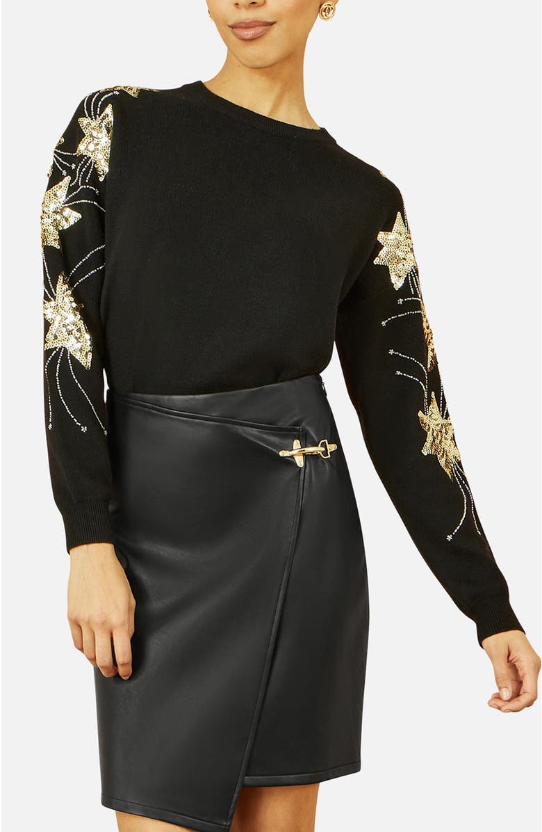 Yumi Sequin Star Detail Relaxed Fit Sweater, Alternate, color, Black