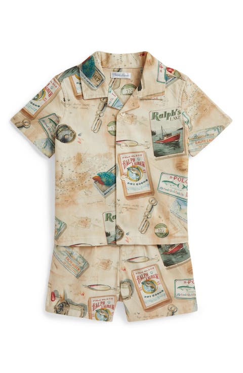 Fishing Print Knit Camp Shirt & Shorts Set (Baby)