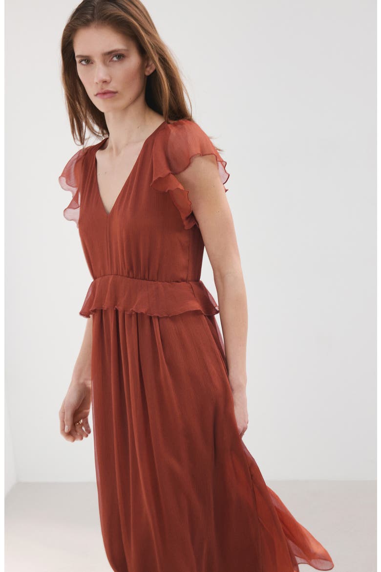 Ruffle Flutter Sleeve Maxi, Alternate, color, BURNT ORANGE