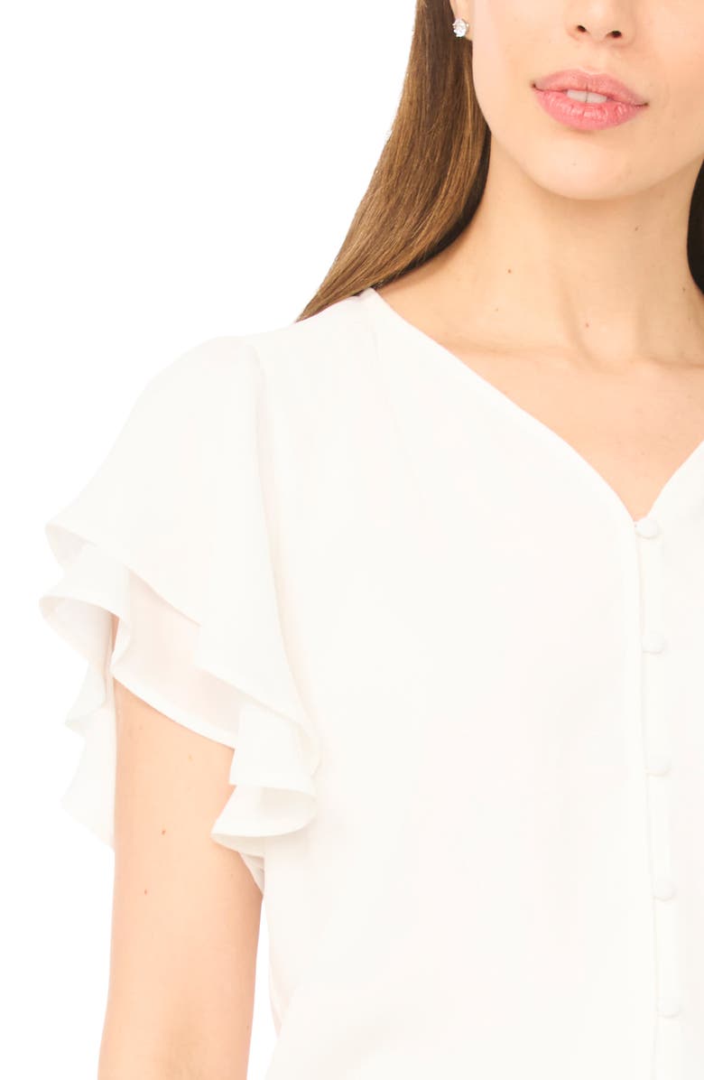 CeCe Double Flutter Sleeve V-Neck Top, Alternate, color, New Ivory