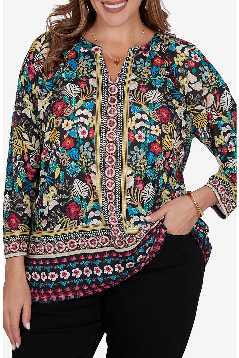 Printed Slub Jersey Top, Main, color, BLACK MULTI