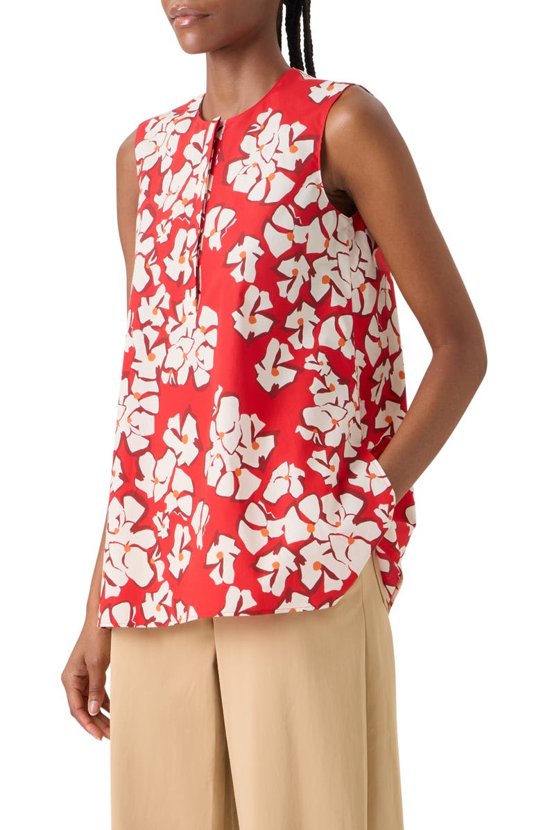 Akris punto Papercut Floral Sleeveless Cotton Shirt, Alternate, color, Red-Cream