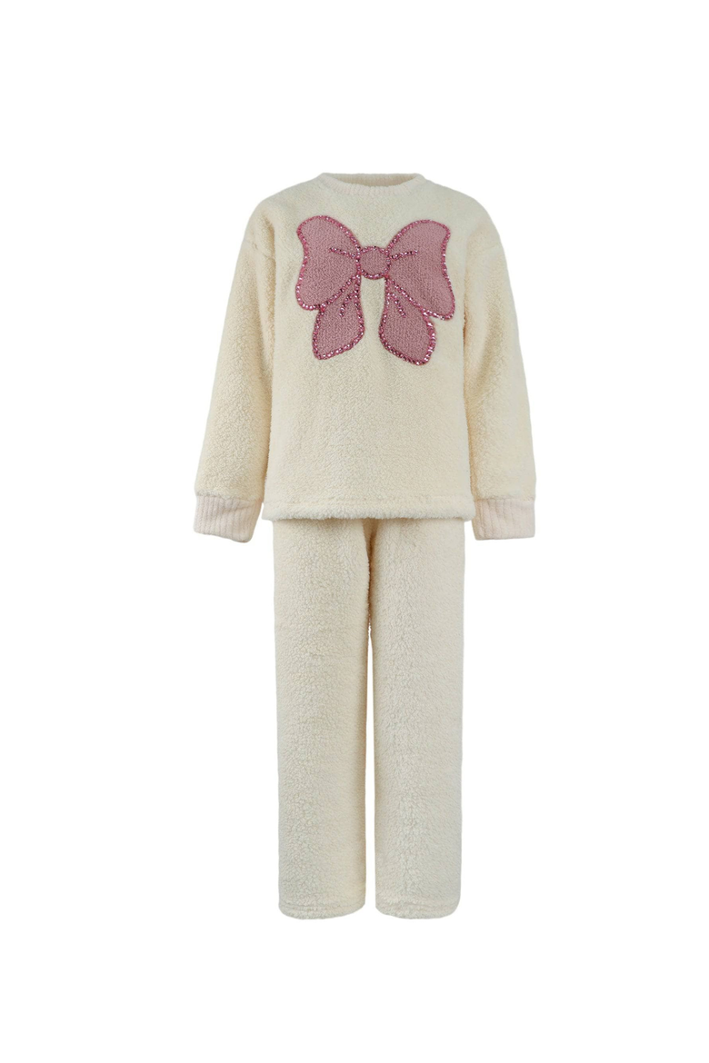 Women's Big Bow Crystal Fuzzy Set, Main, color, White
