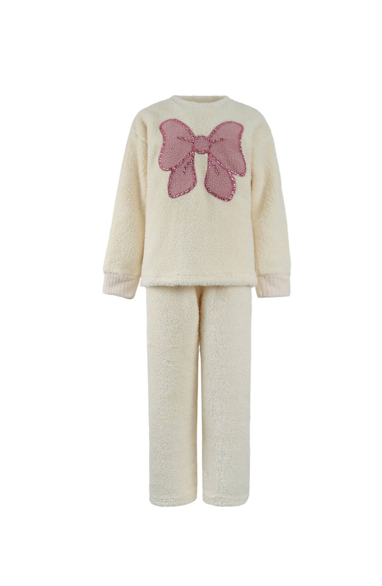 Lola + The Boys Women's Big Bow Crystal Fuzzy Set, Main, color, White