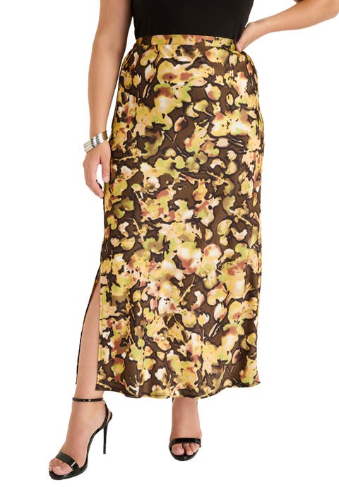 Satin Side-Slit Midi Skirt