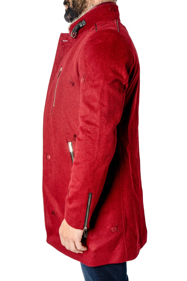 Captainskull Embroidered Peacoat, Alternate, color, RED