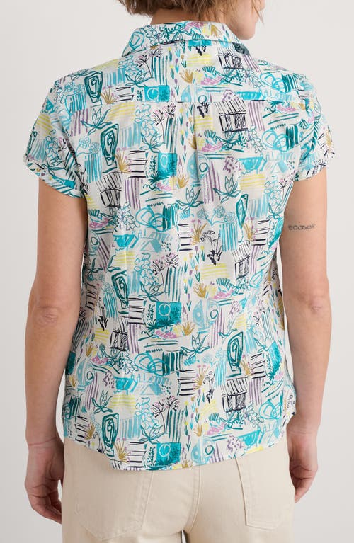 Seasalt Cornwall Rushmaker Garden Print Cap Sleeve Organic Cotton Voile Button-up Shirt In Garden Studio Sketch Chalk