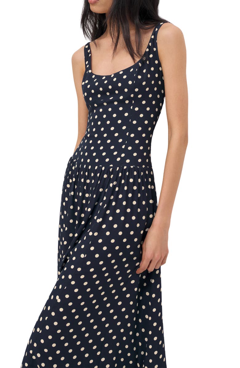 Reformation Bellarose Polka Dot Dress, Alternate, color, Orion Dot