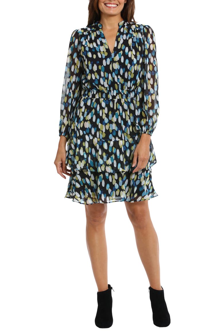 Yuryu Tiered Long Sleeve Dress, Main, color, BLACK/ BLUE