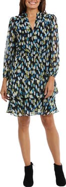 London Times Yuryu Tiered Long Sleeve Dress