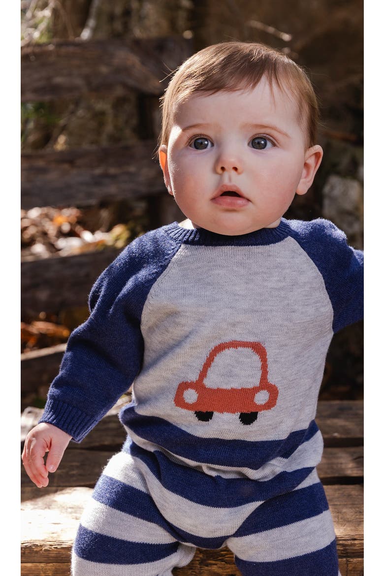 Knitted Intarsia Car Raglan Sleeve Romper, Alternate, color, Blue and Orange