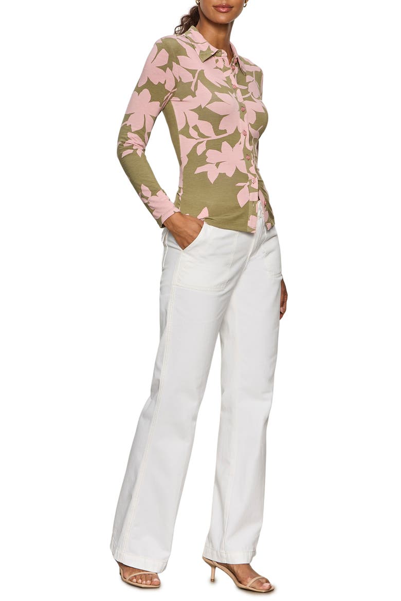 Dreamer Floral Knit Button-Up Shirt, Alternate, color, PINK SILHOUETTE