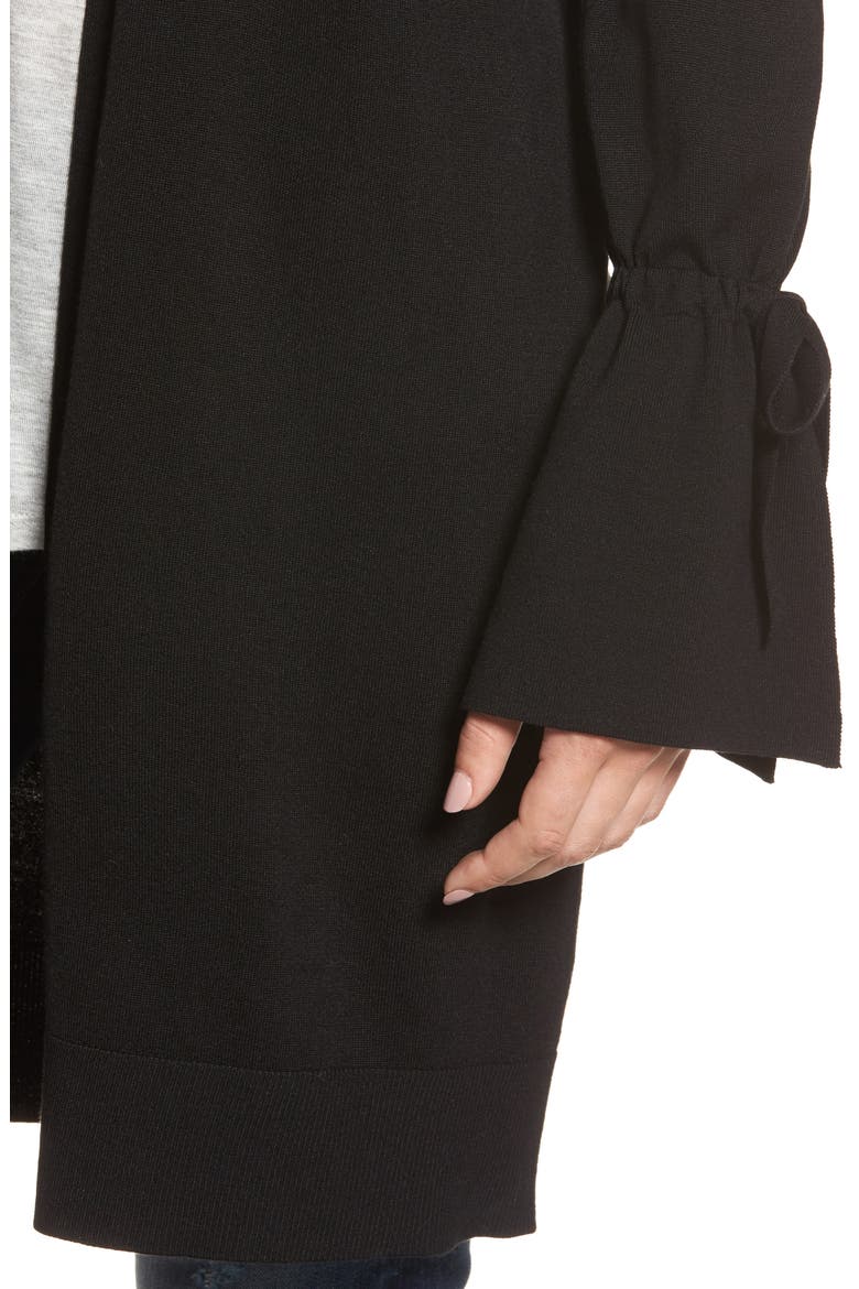 Lightweight Tie Sleeve Cardigan, Alternate, color, BLACK