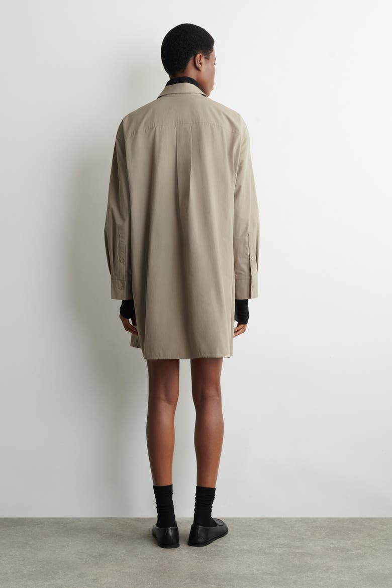 Waisted Cotton Shirt Dress, Alternate, color, GRAY