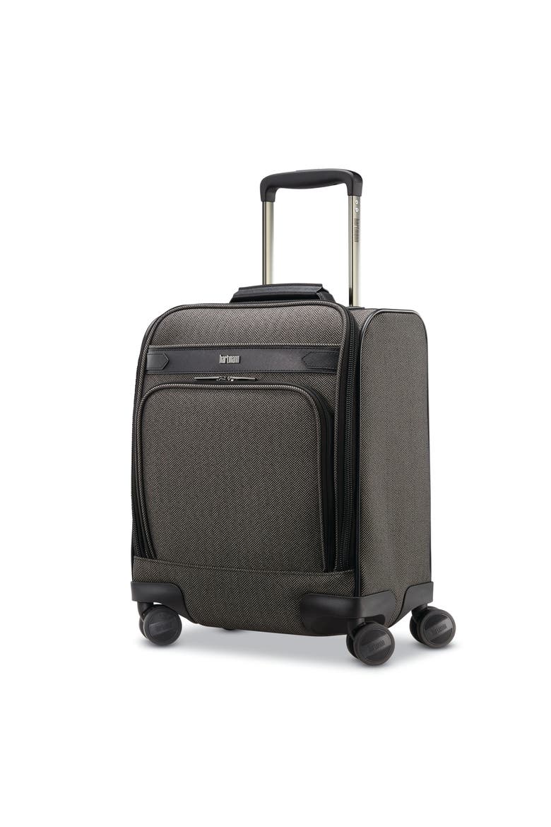 Herringbone Deluxe 16" Underseat Carry On Spinner Luggage, Main, color, Black Herringbone