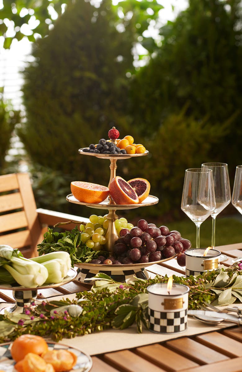 MACKENZIE CHILDS Spectator Checks Set of 2 Citronella Candles, Alternate, color, White/ Black