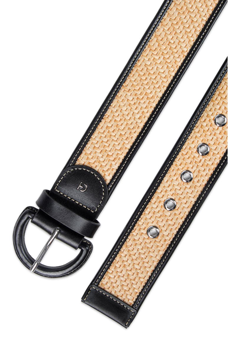 Leather Trim Raffia Belt, Alternate, color, NATURAL / BLACK