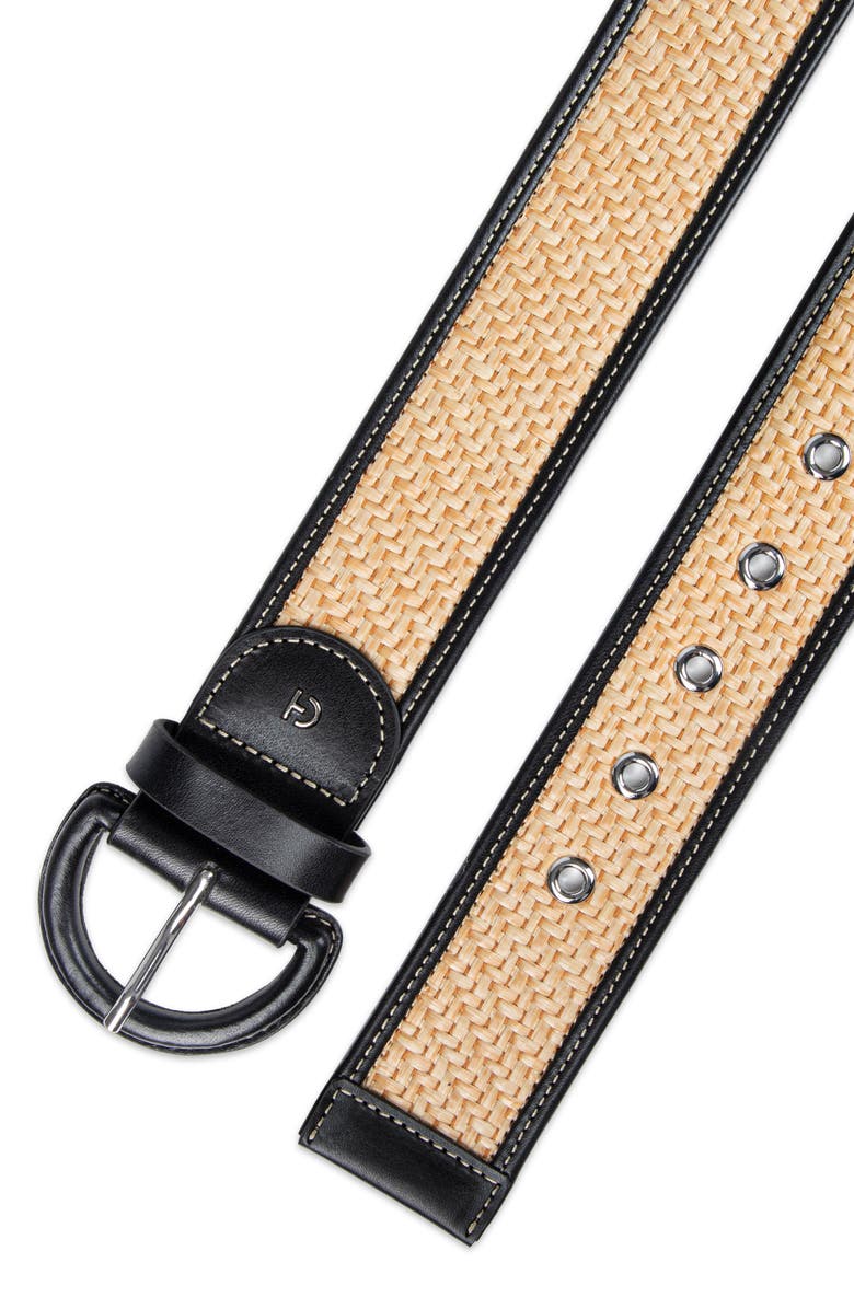 Cole Haan Leather Trim Raffia Belt, Alternate, color, Black/ Natural