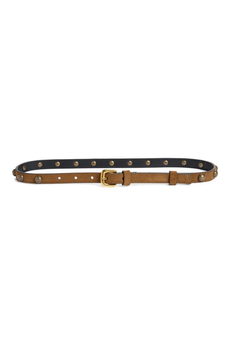 Studded Skinny Belt, Main, color, TOBACCO/ GOLD STUD
