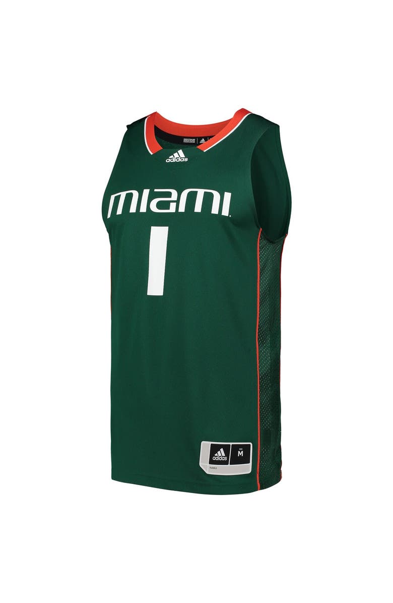 adidas Men's adidas #1 Green Miami Hurricanes Swingman Basketball Jersey, Alternate, color, Green