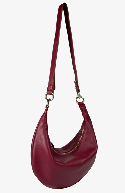 Hyer Goods Small Leather Convertible Hobo Crescent Ring Bag In Dark Cherry Red