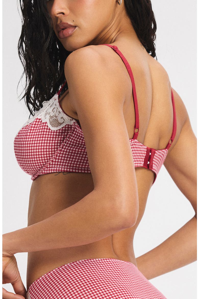 Swirly Girly Unlined Low-Cut Balconette Bra, Alternate, color, DAPPER RED CHECK EFFECT PRINT