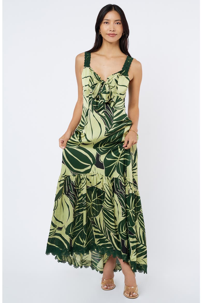 Kira Lace Trim Print Maxi Dress, Alternate, color, GREEN MULTI