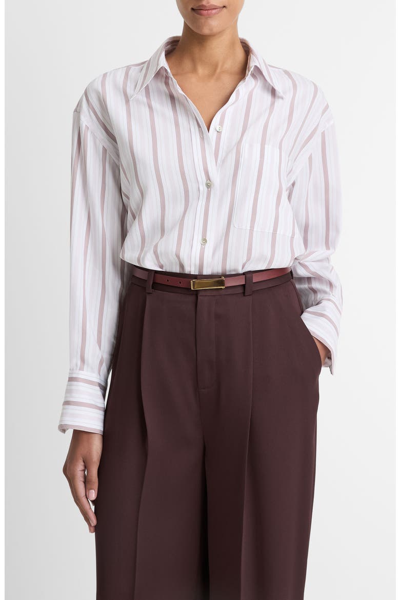 Stripe Oversize Button-Up Shirt, Main, color, OFF WHITE/LILAC