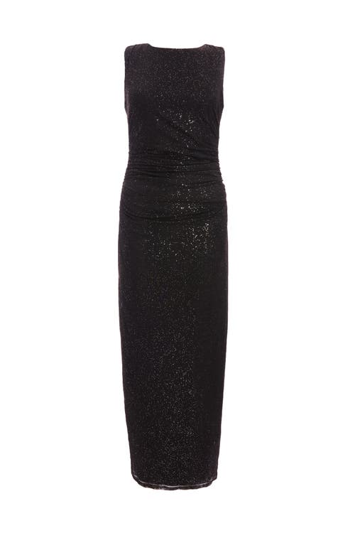 Quiz Glitter Sleeveless Midi Dress In Black