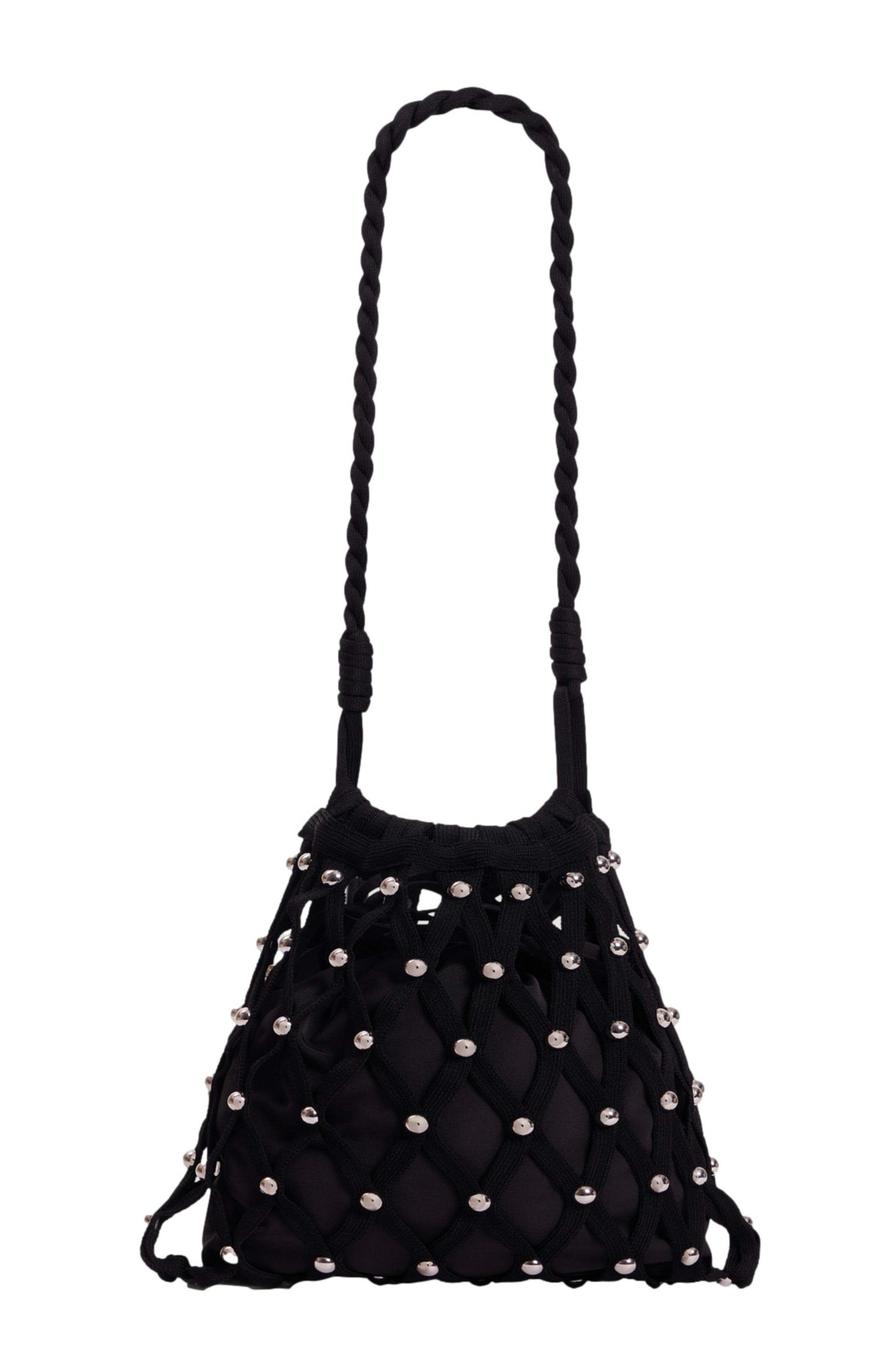 SANDRO Studded net mesh bag, Main, color, Black