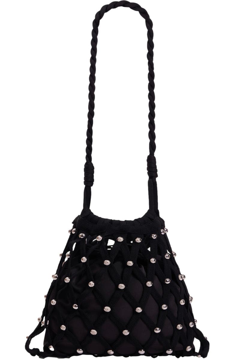 SANDRO Studded net mesh bag, Main, color, Black