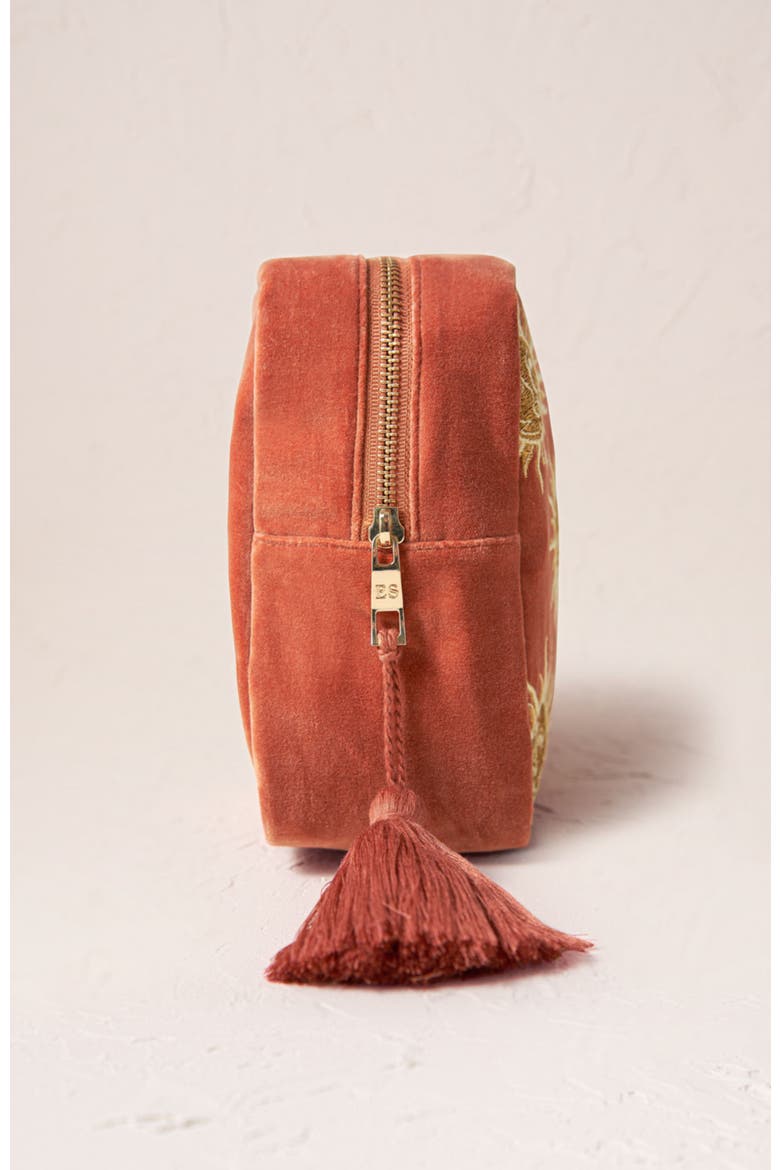 Sun Goddess Velvet Wash Bag, Alternate, color, Rust