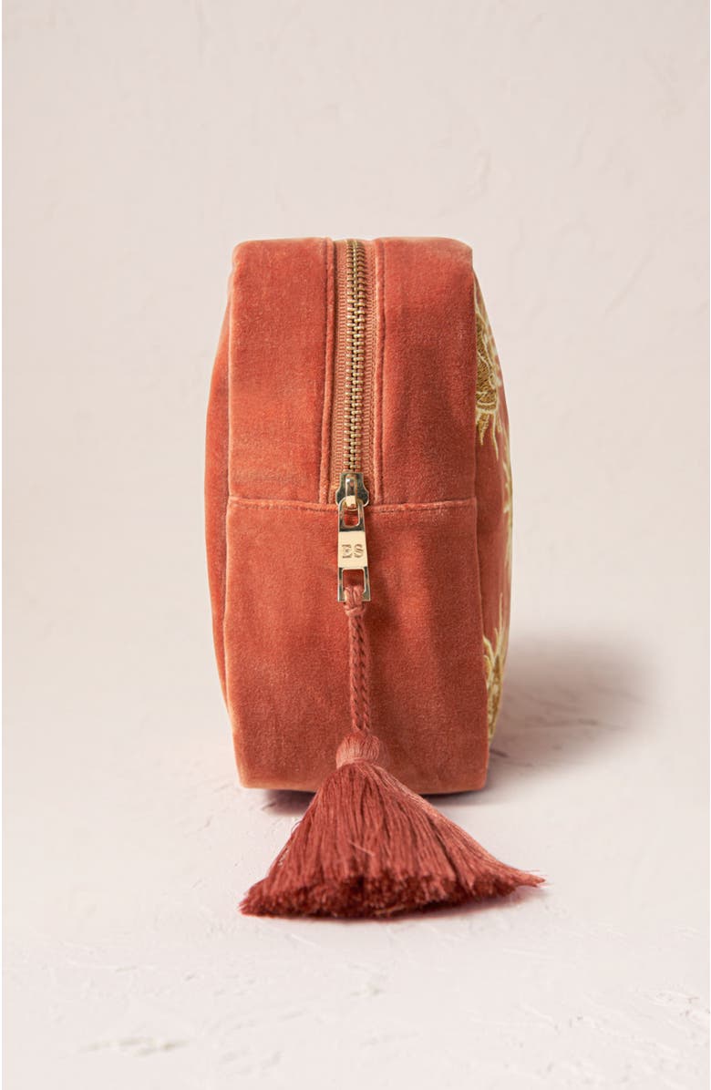 Elizabeth Scarlett Sun Goddess Velvet Wash Bag, Alternate, color, Rust