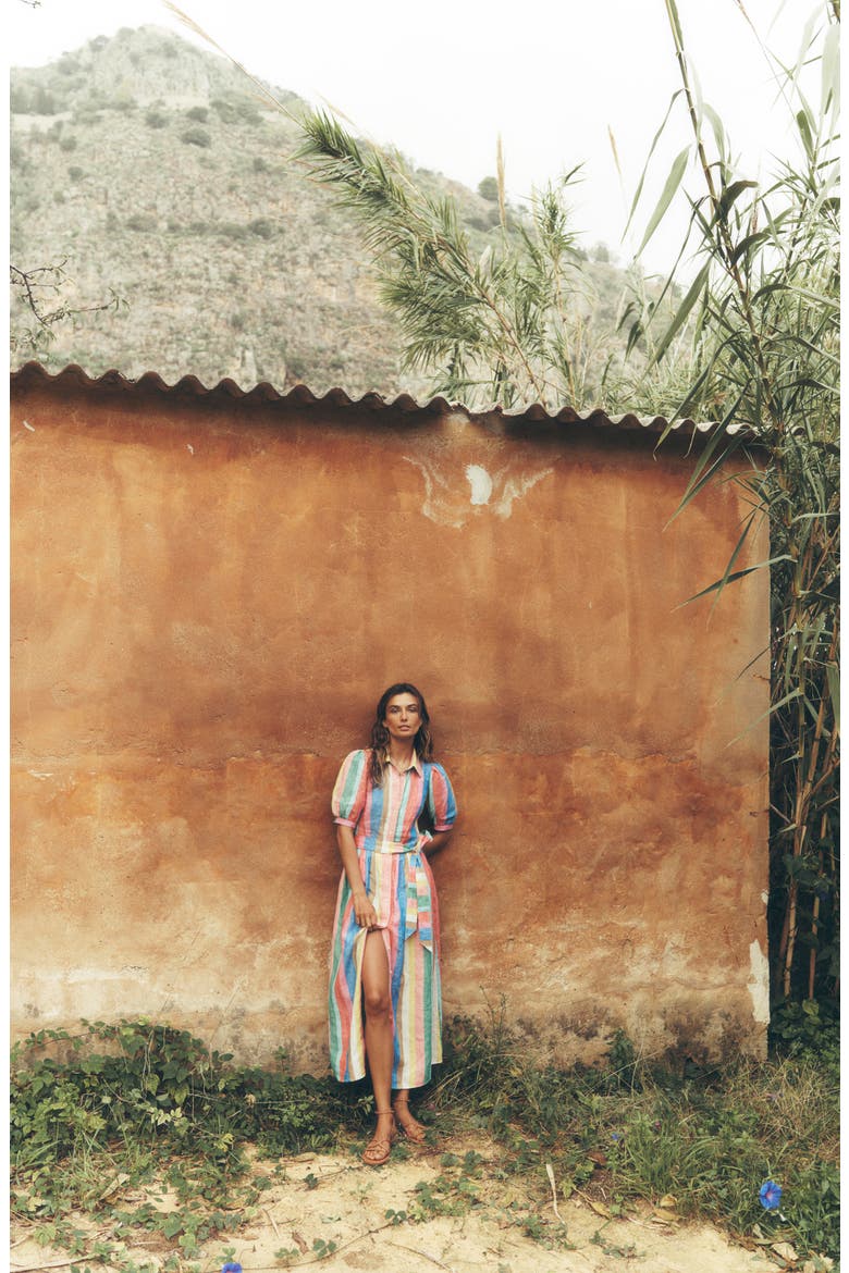 Alexa Stripe Linen Shirtdress, Alternate, color, PINK MULTI