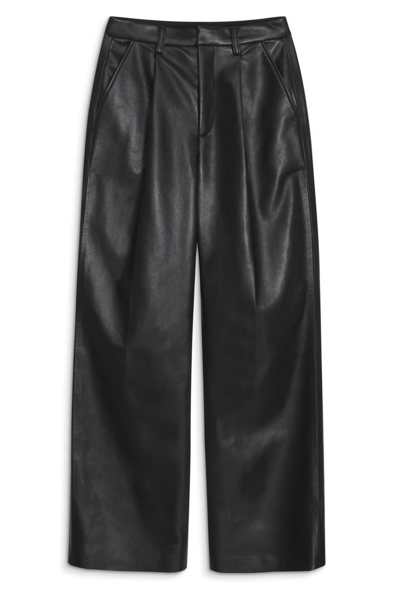 Carmen Pleated Recycled Leather Wide Leg Pants, Alternate, color, BLACK RECYCLED LEATHER
