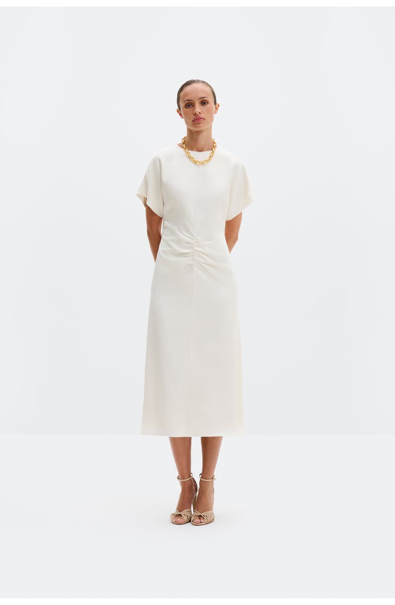 Malina Linda Gathered Waist Midi Dress, Main, color, Vanilla