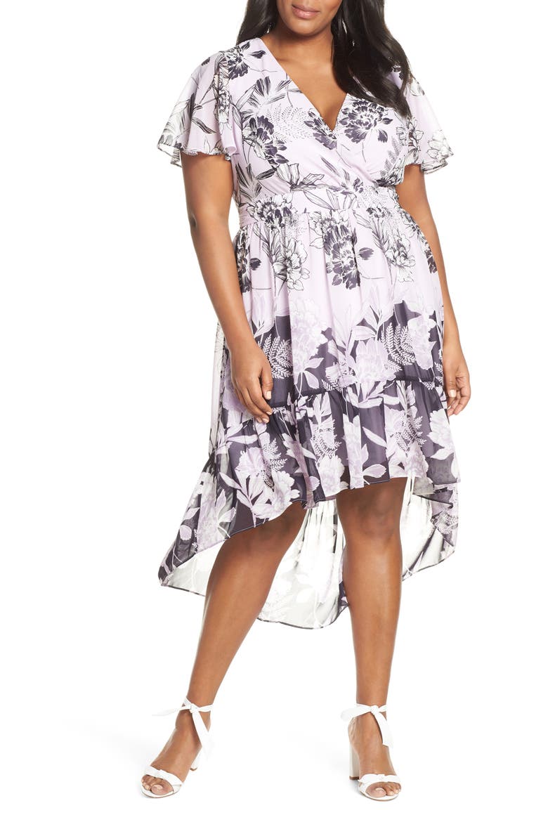 Print Flutter Midi Dress, Main, color, PURPLE MULTI