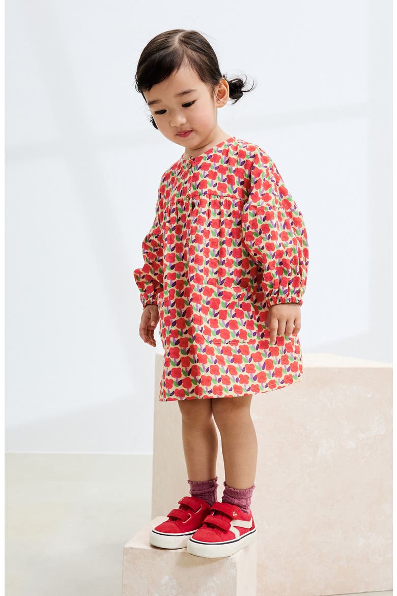 Kids' Floral Long Sleeve Cotton Dress, Alternate, color, RED