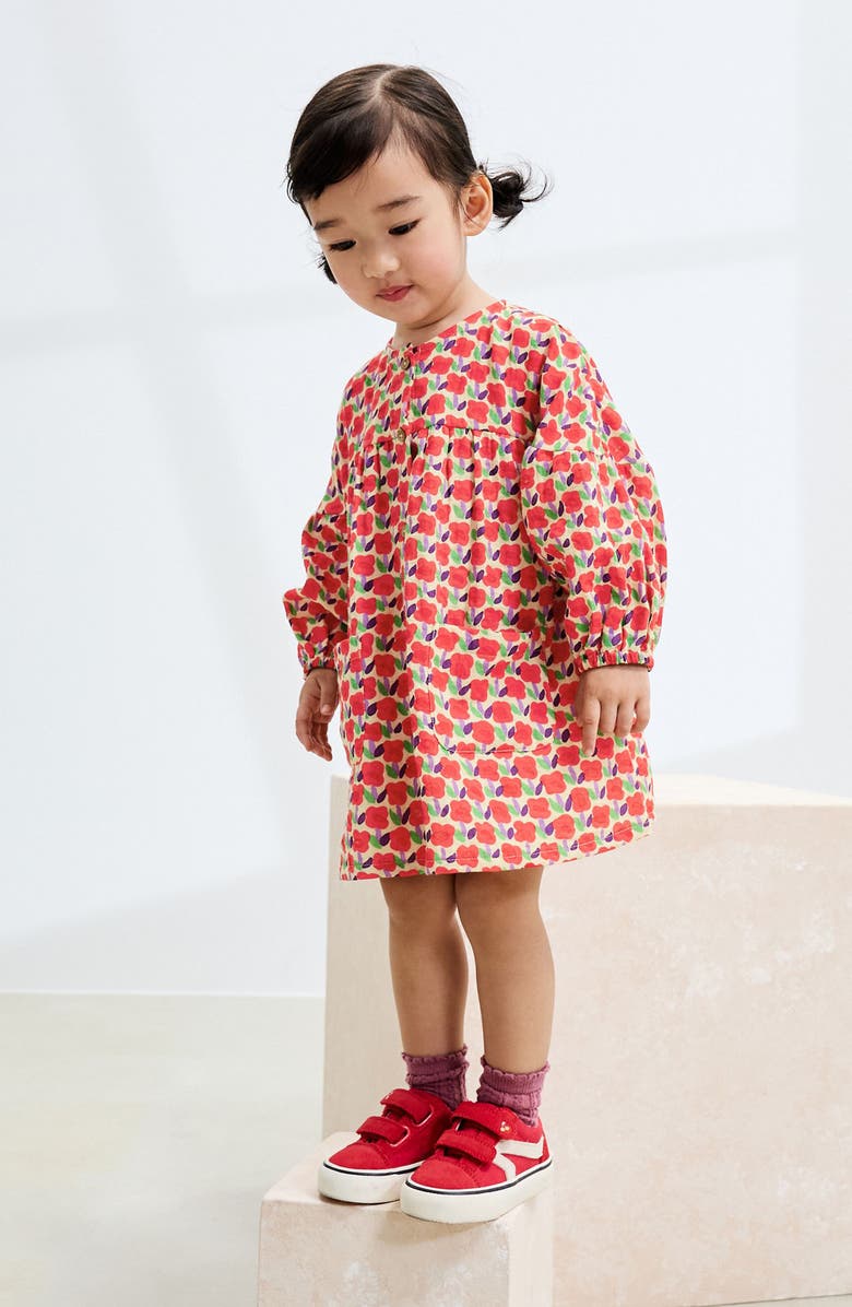NEXT Kids' Floral Long Sleeve Cotton Dress, Alternate, color, Red