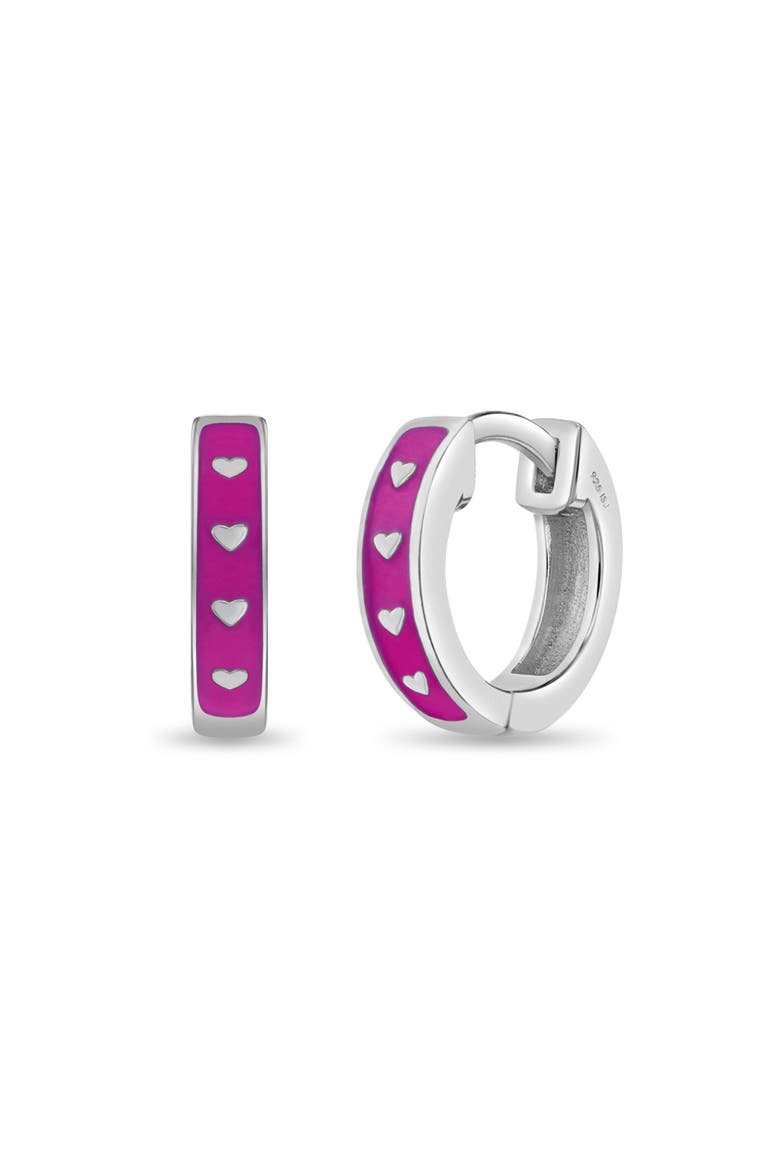 Pink Hearts Girls Huggie Hoops, Main, color, Pink